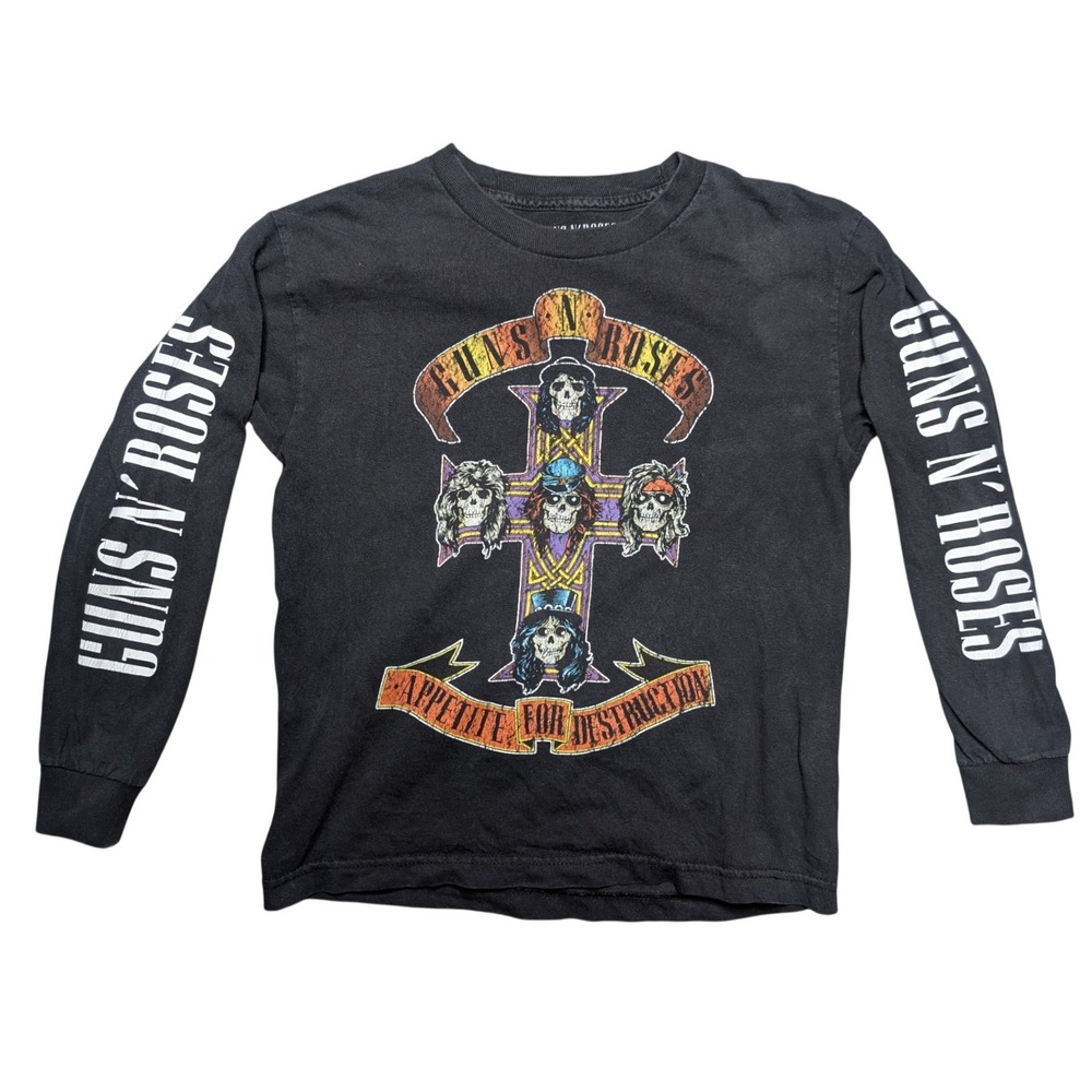 Guns n Roses Philcos Kids Medium Black long Sleeve Graphic Tee Shirt Retro Rock